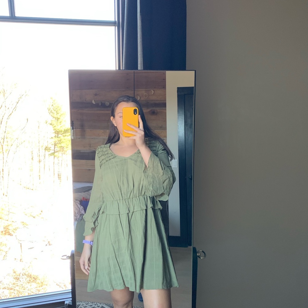 Army green linen dress